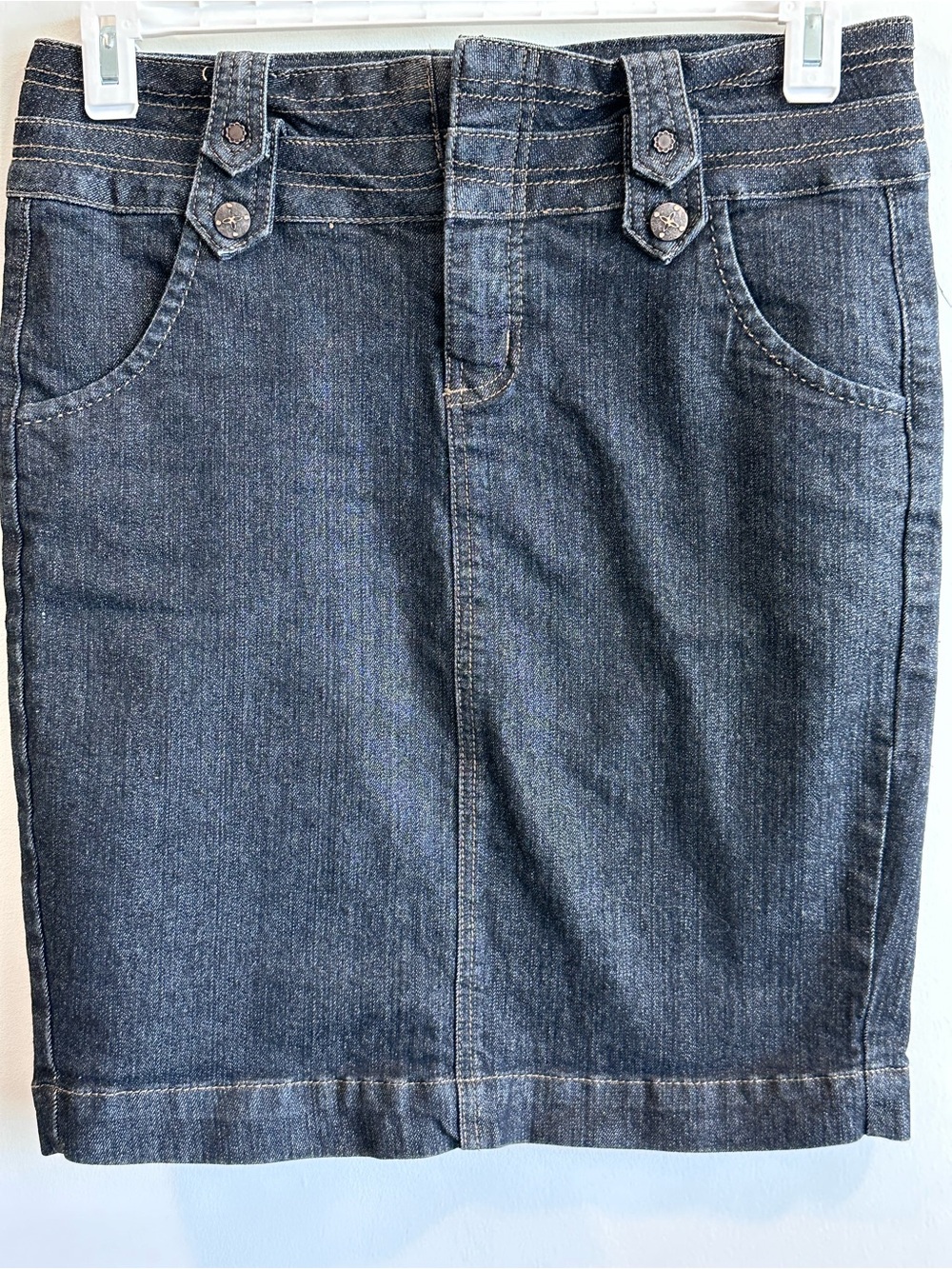 one 5 one Black Denim Pencil Skirt with Front Pocket Tabs